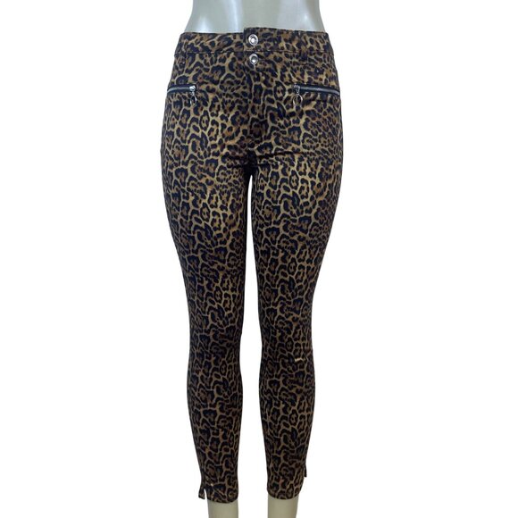 Zara Women’s Leopard Print Skinny Pants With Zipper Details Size 6 - New - Picture 1 of 10